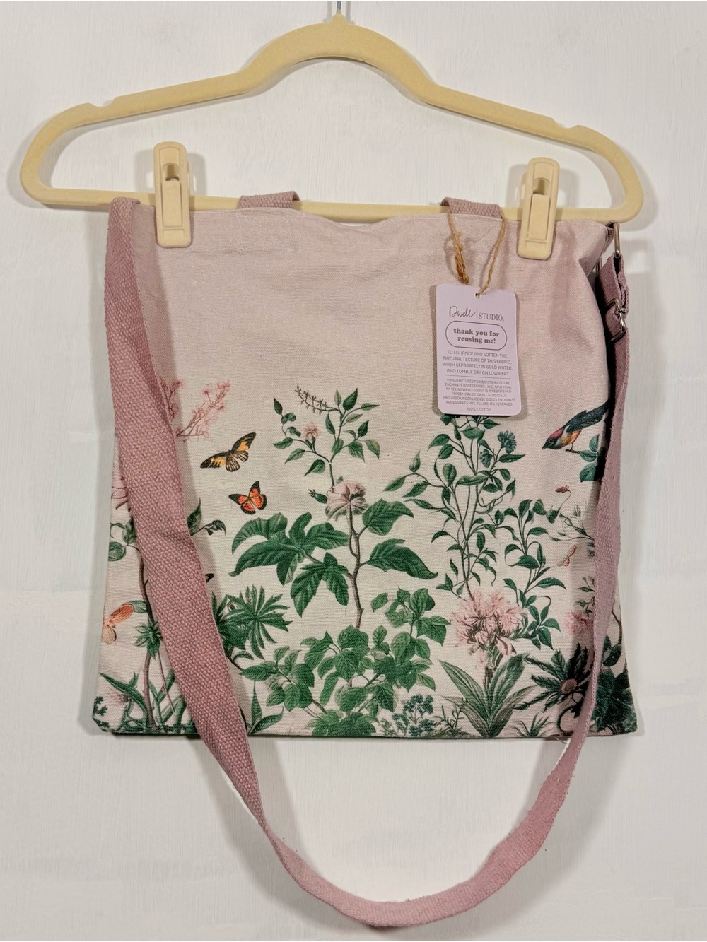 Floral Canvas Tote with Pink Strap